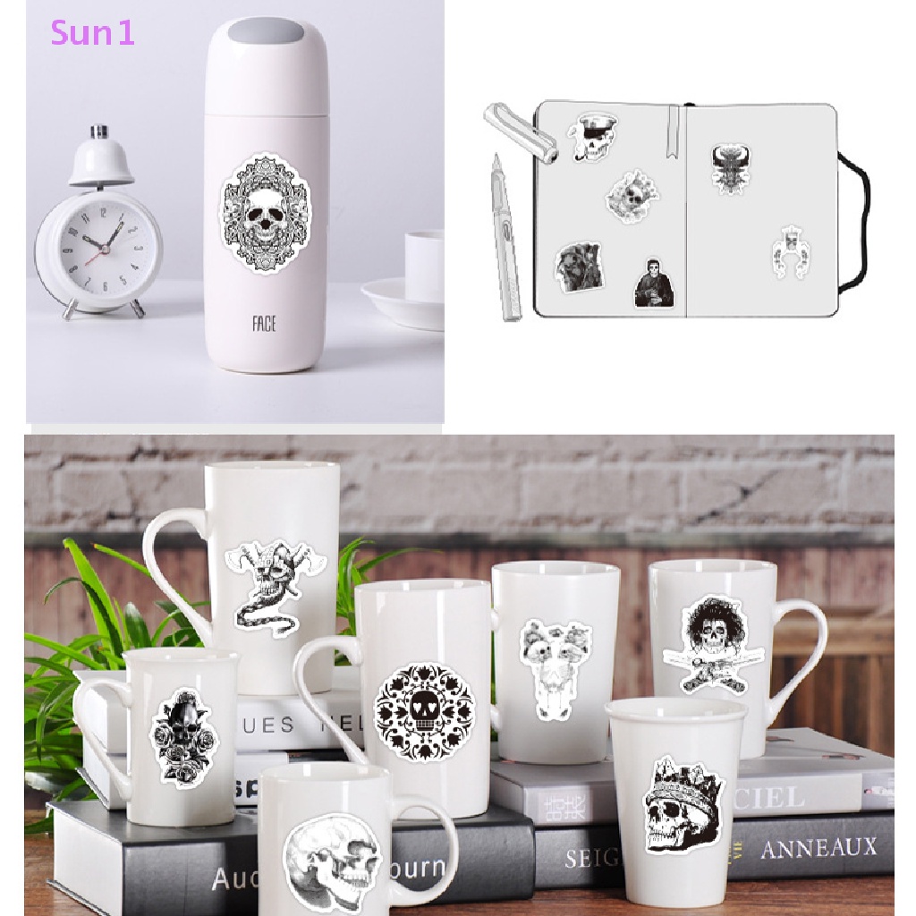 Sun1 &gt; Gói 50 Nhãn Dán Graffiti Kinh Dị Màu Trắng Đen Trang Trí Xe Hơi / Xe Máy / Ván Trượt Vsco