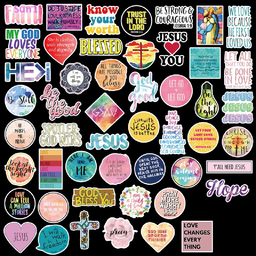 Set 50 Sticker Dán Trang Trí Ván Trượt DIY Chủ Đề Tôn Giáo