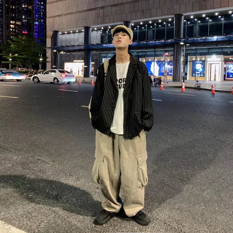 Áo Sơ Mi Tay Dài Dáng Rộng Họa Tiết Kẻ Sọc Dọc Màu Sắc Trơn Phong Cách Nhật Bản Thời Trang Mùa Xuân Cho Nam