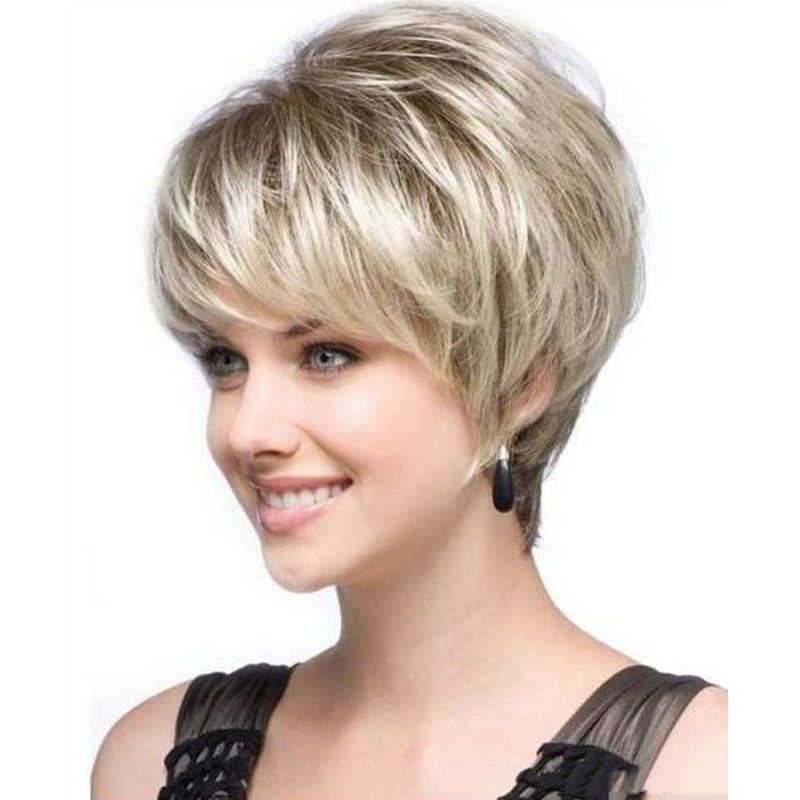 Bộ Tóc Giả Ngắn Thẳng Thời Trang Âu Mỹ Mới Màu Vàng Kim Cho Nữ