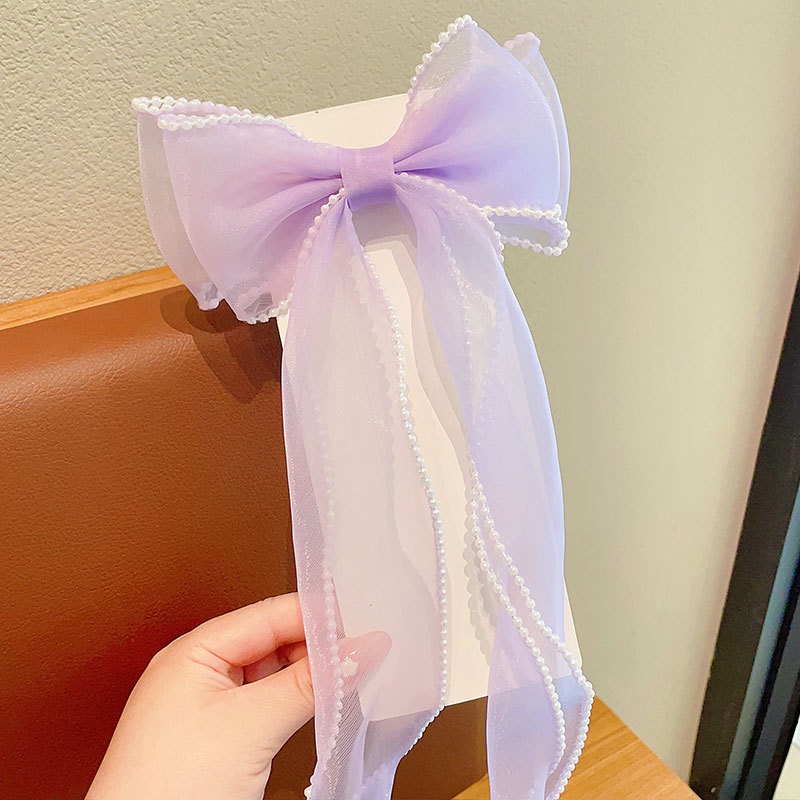 Kẹp Tóc Đính Nơ Ruy Băng Dài Xinh Xắn Cho Bé Gái