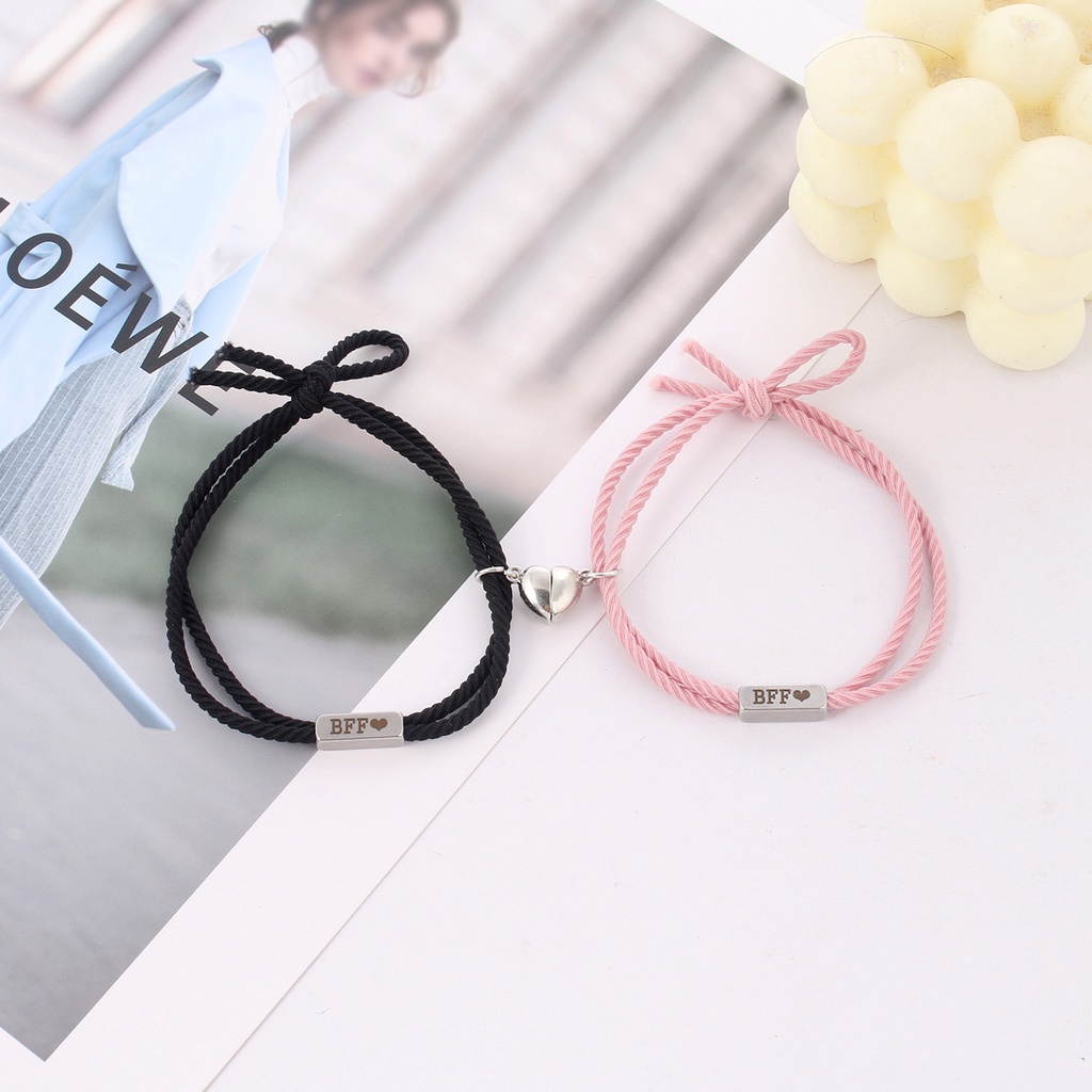 1 Cặp Vòng Tay Dây Thun Thắt Nút Co Giãn Mặt Trái Tim In Chữ BFF Thời Trang Cho Cặp Đôi