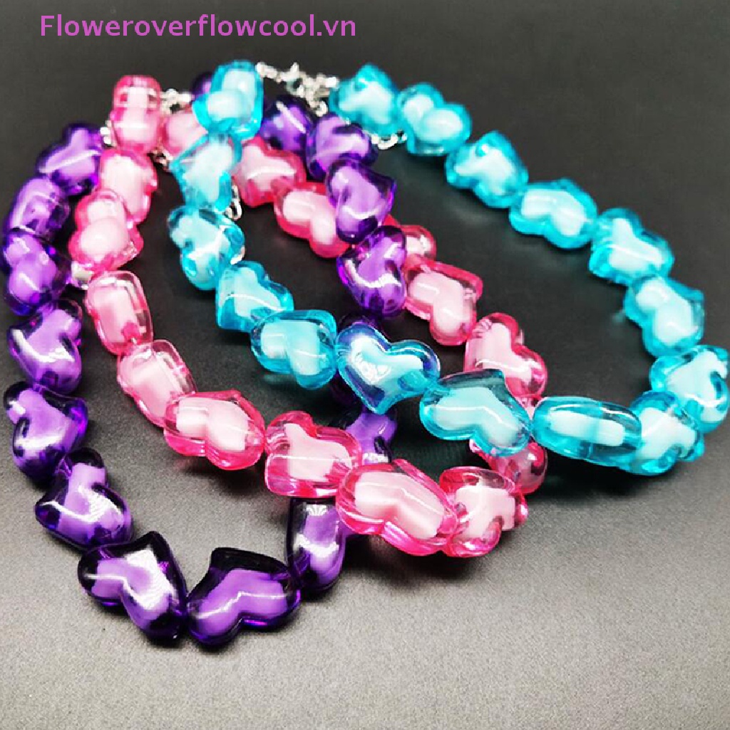 Vòng Cổ Choker Bằng Acrylic Hình Trái Tim Nhiều Màu Phong Cách Hip Hop Cho Nữ