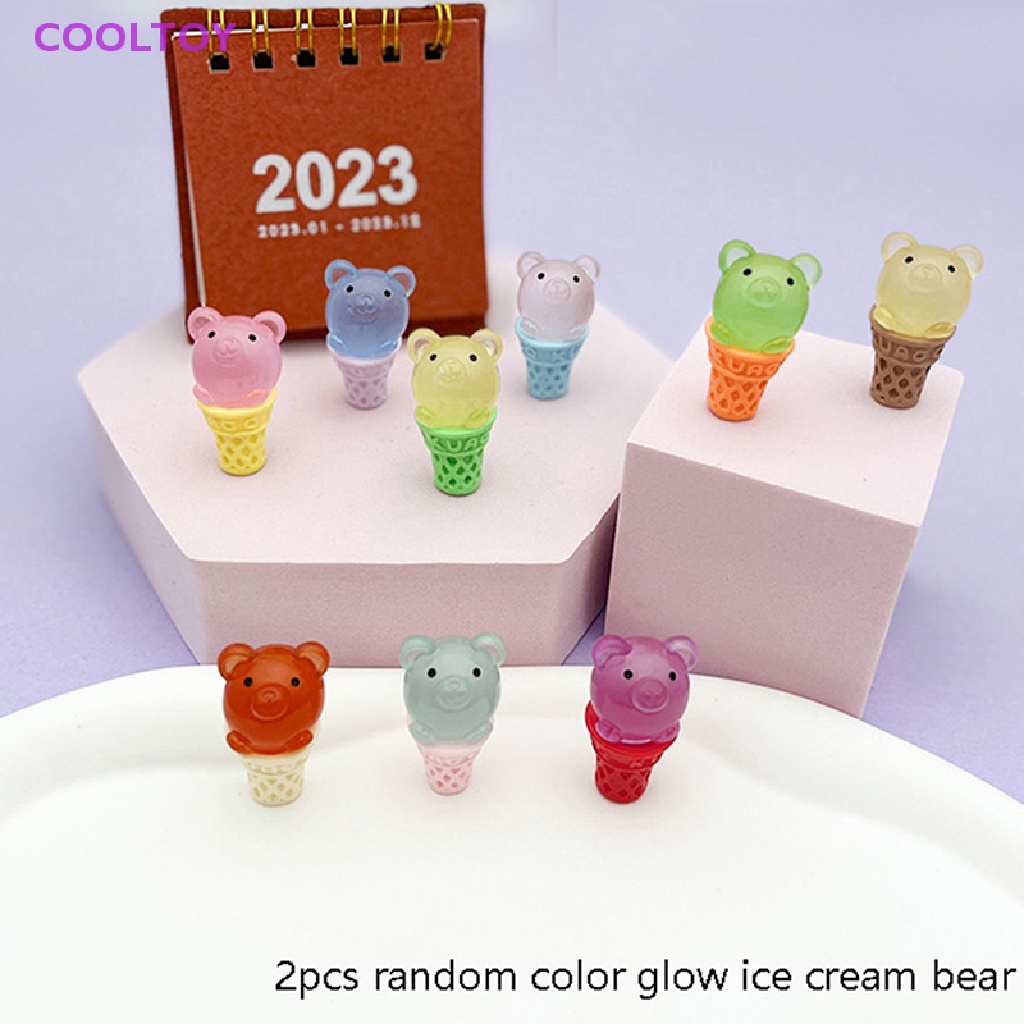 Cooltoy Bộ 2 Cây Kem Gấu Mini Bằng Nhựa Resin Phát Sáng Trong Bóng Tối Dễ Thương