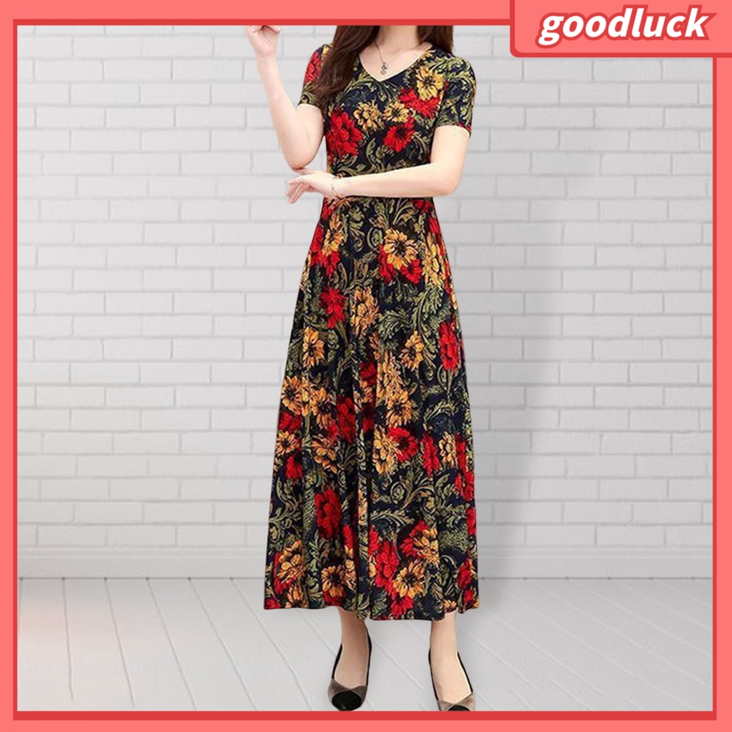 Đầm Maxi Tay Ngắn Cổ Chữ V Dáng Rộng In Họa Tiết Hoa Phong Cách Vintage Thời Trang Mùa Hè Cho Nữ
