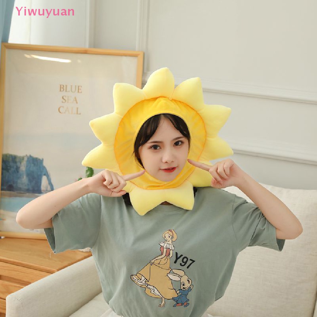 < Yiwuyuan > Mũ Đội Đầu Hình Hoa Hướng Dương Lông Xù Làm Đạo Cụ Chụp Ảnh Đầu Hoạt Hình Mới
