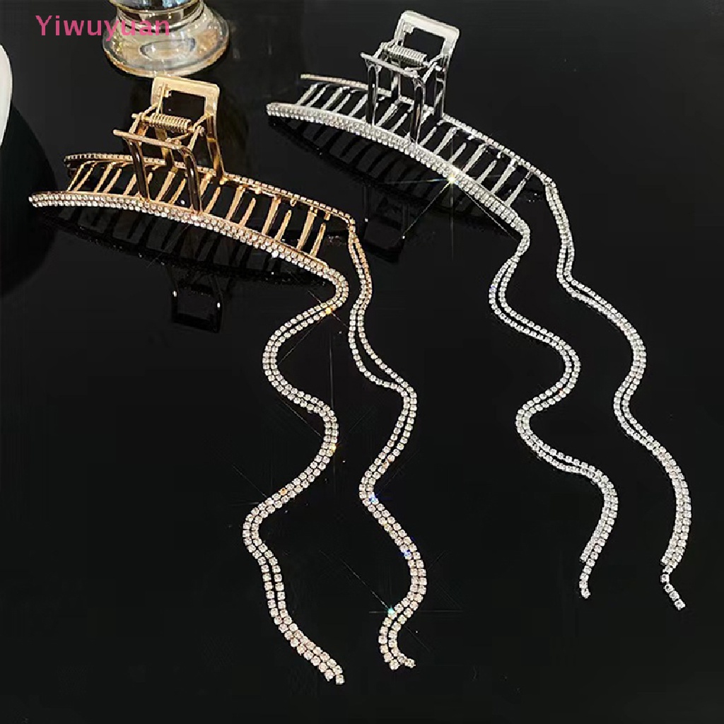 Kẹp Tóc Kim Loại Dài Đính Đá Pha Lê Lấp Lánh Mới Cho Nữ