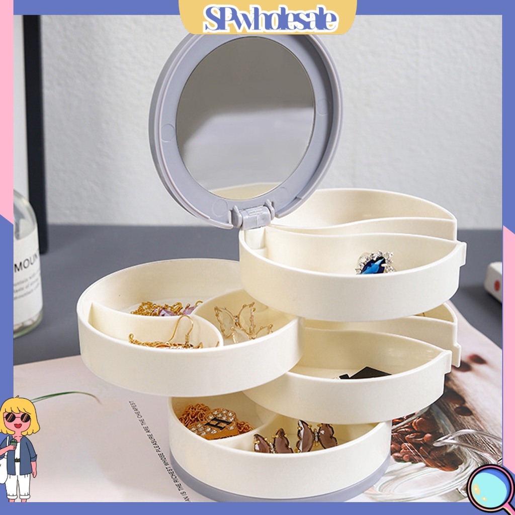 &lt;SPwholesale&gt; Hộp Đựng Trang Sức Xoay 4 Ngăn Nhiều Tầng Không Thấm Nước Làm Quà Tặng Tiện Lợi Cho Đám Cướ
