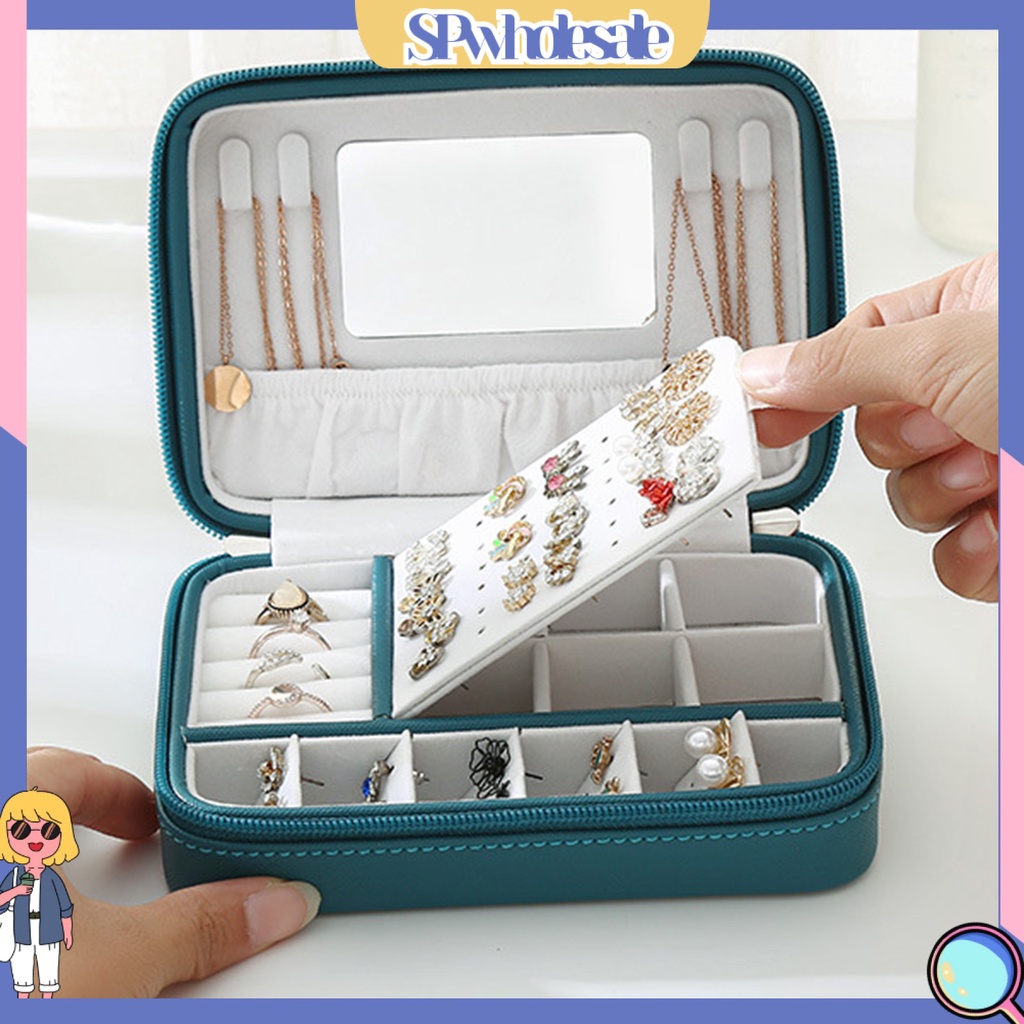 &lt;SPwholesale&gt; Hộp Đựng Trang Sức Giả Da Đa Năng Hình Vuông Nhỏ Gọn Dùng Tại Nhà