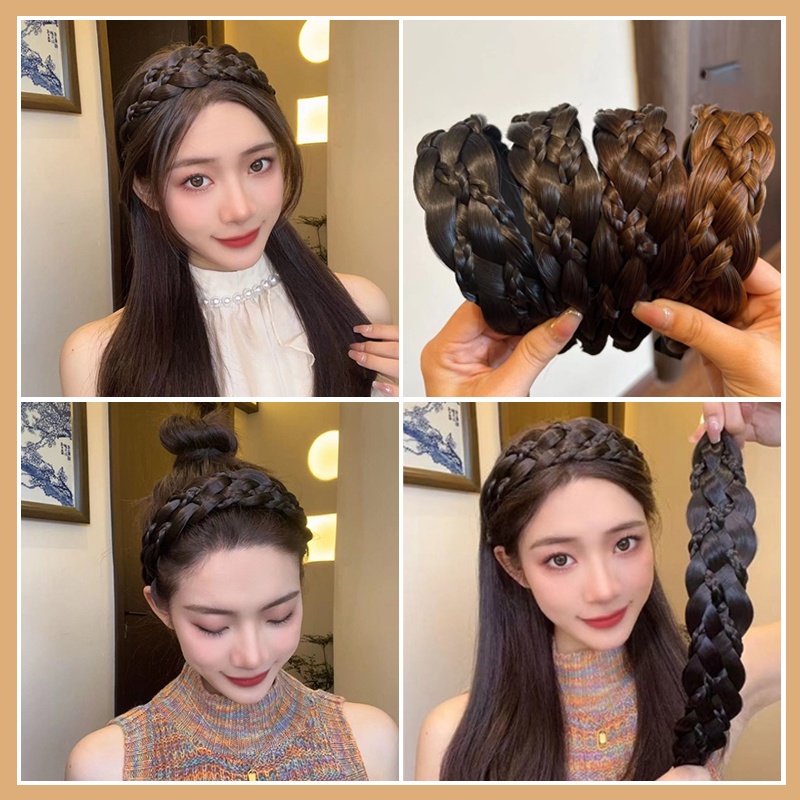 Băng Đô Cài Tóc Giả Thắt Bím Xương Cá Dễ Thương Chống Trượt Phong Cách Hàn Quốc Cho Nữ