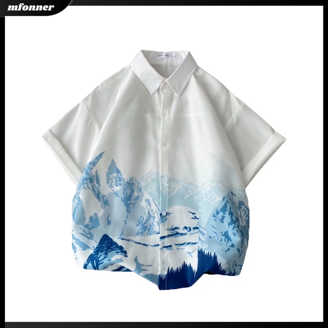 Áo Thun Nam Tay Ngắn Dáng Rộng In Hình Phong Cảnh Thời Trang Mùa Hè