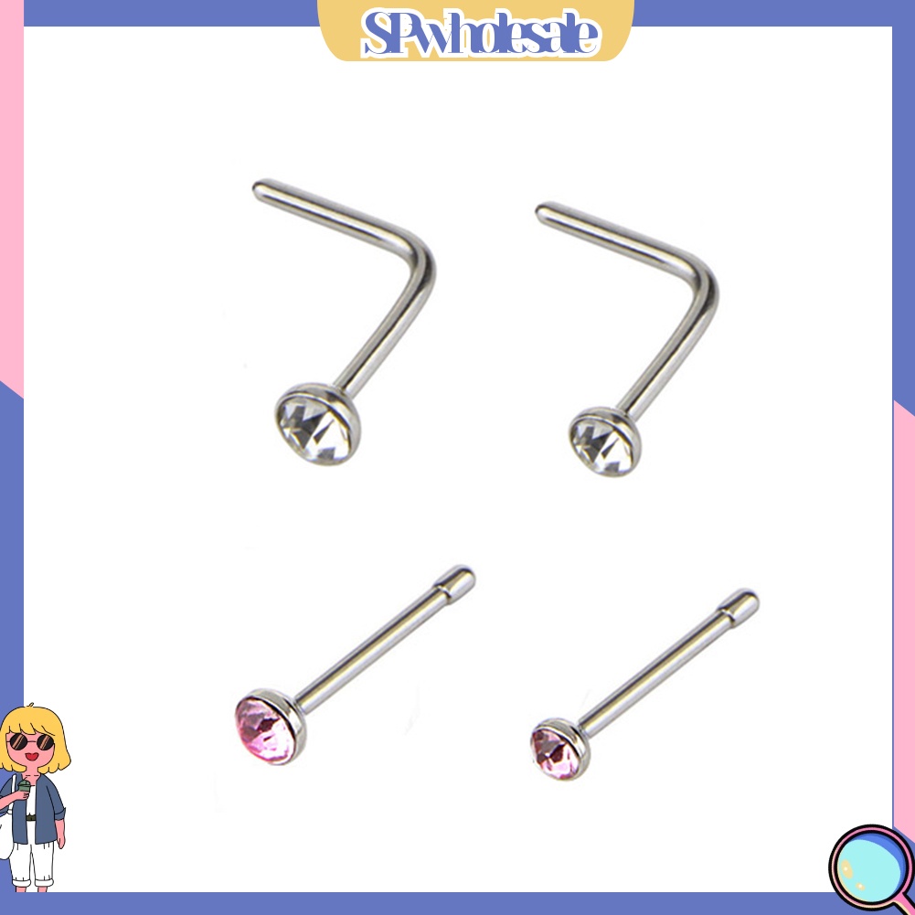 &lt;SPwholesale&gt; Set 14 Khuyên Mũi Bằng Thép Không Gỉ Đính Đá Cá Tính