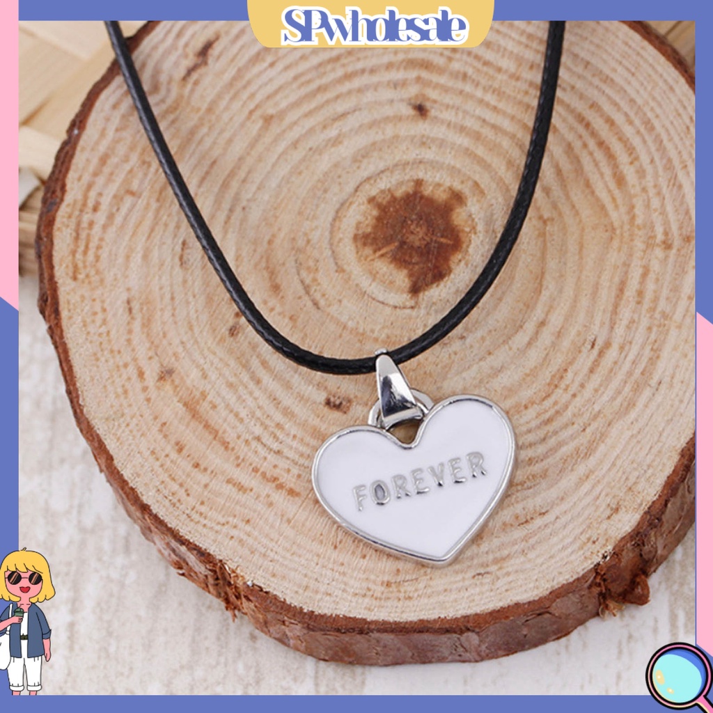 <SPwholesale> 1 Cặp Vòng cổ Mặt Trái Tim Màu Trắng Đen In Chữ I Love You Forever Dành Cho Cặp Đôi