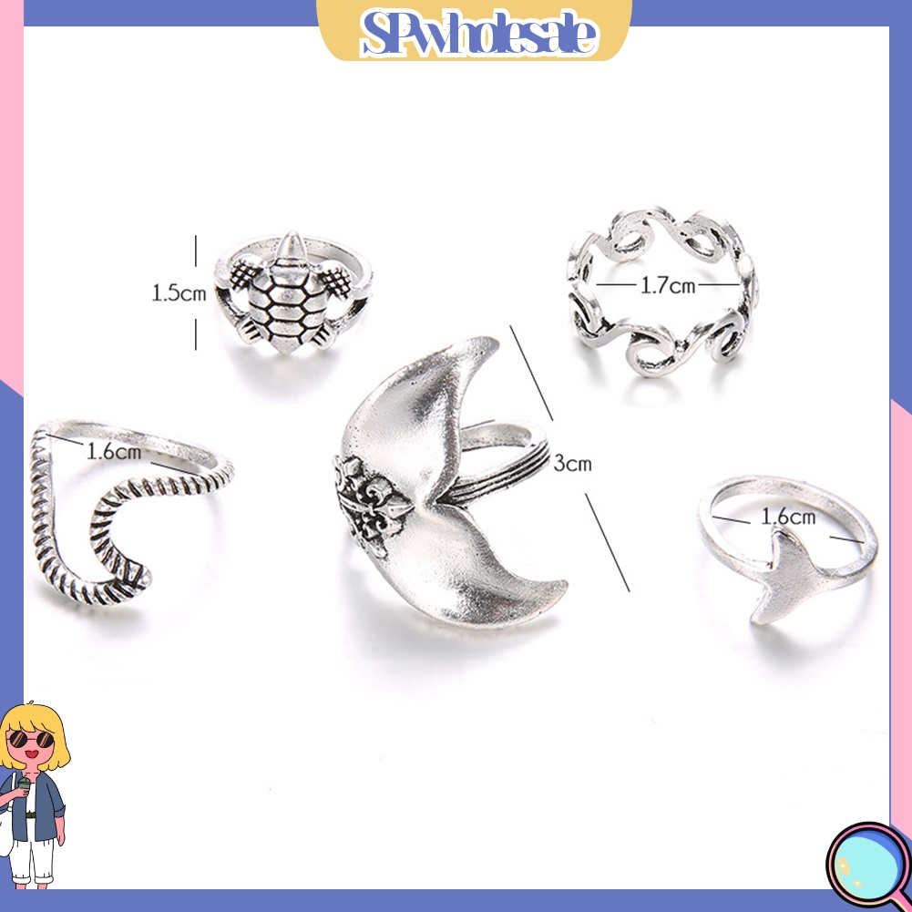 <SPwholesale> Set 5 Nhẫn Đeo Khớp Ngón Tay Phong Cách Boho Cho Nữ