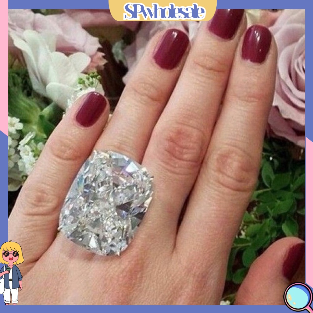 <SPwholesale> Nhẫn Cưới Đính Đá Zircon Hình Vuông Lớn Sang Trọng Dành Cho Nữ