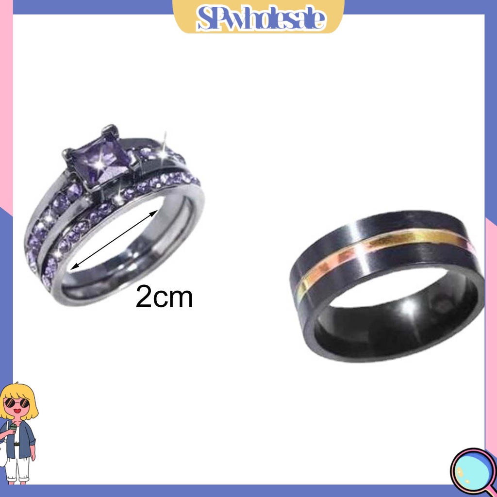 &lt;SPwholesale&gt; Bộ 3 Nhẫn Hợp Kim Đính Đá Thời Trang Cho Cặp Đôi