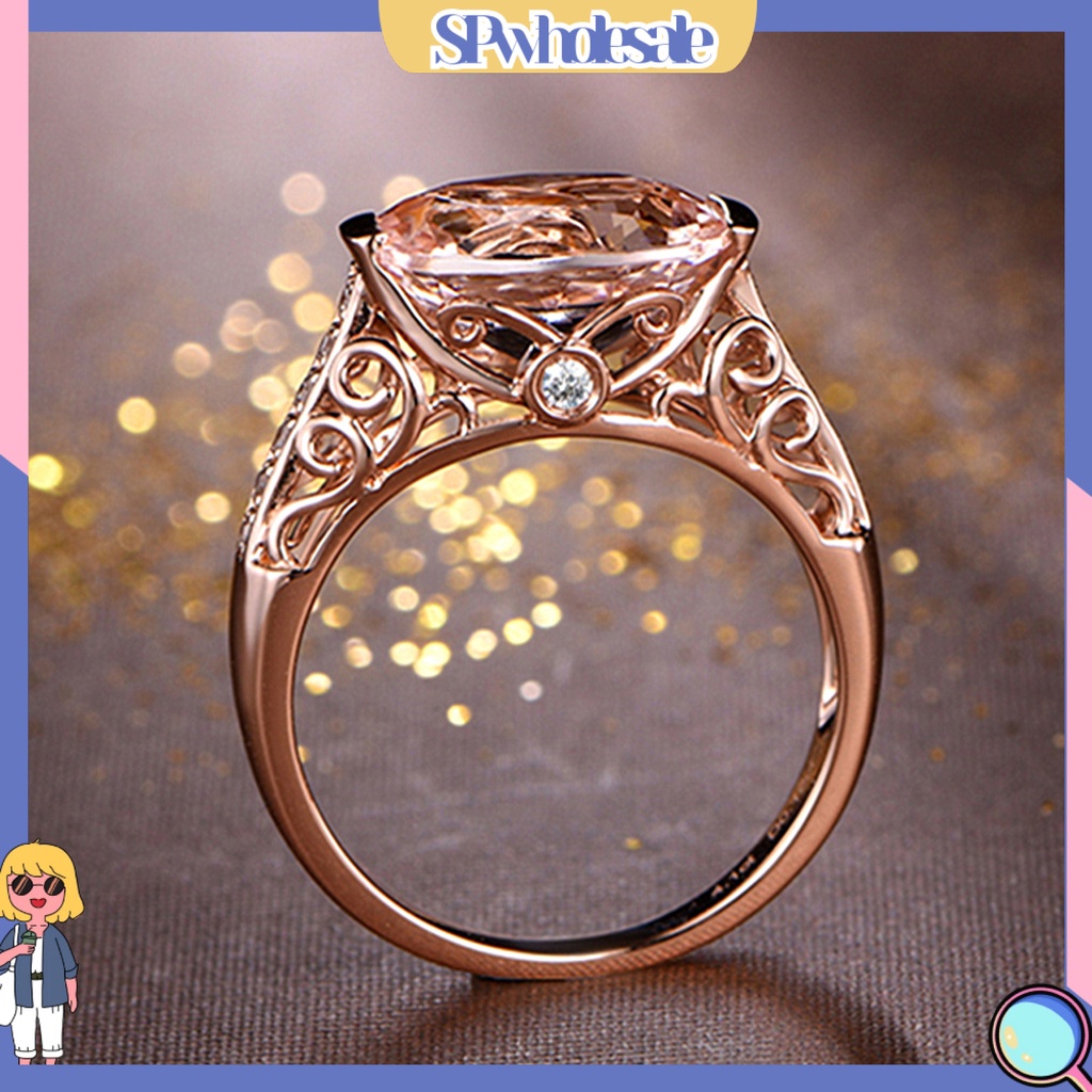 &lt;SPwholesale&gt; Nhẫn Nữ Mạ Điện Đính Đá Morganite Sang Trọng