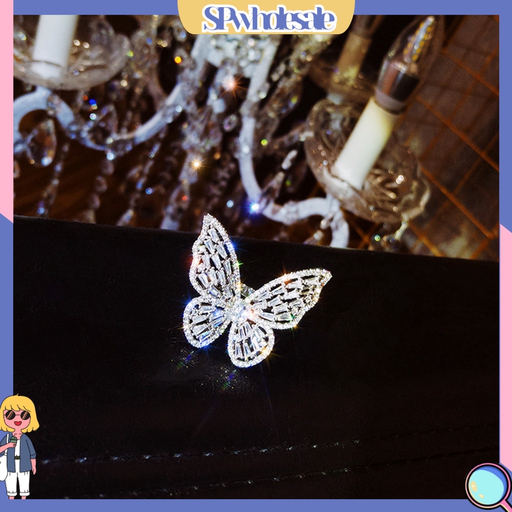 <SPwholesale> Nhẫn Hình Bướm Đính Đá Zircon Thời Trang Dự Tiệc Cho Nữ