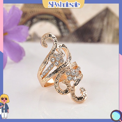 &lt;SPwholesale&gt; Nhẫn Đính Hôn Mạ Vàng Đính Đá Phong Cách Vintage Dành Cho Nữ