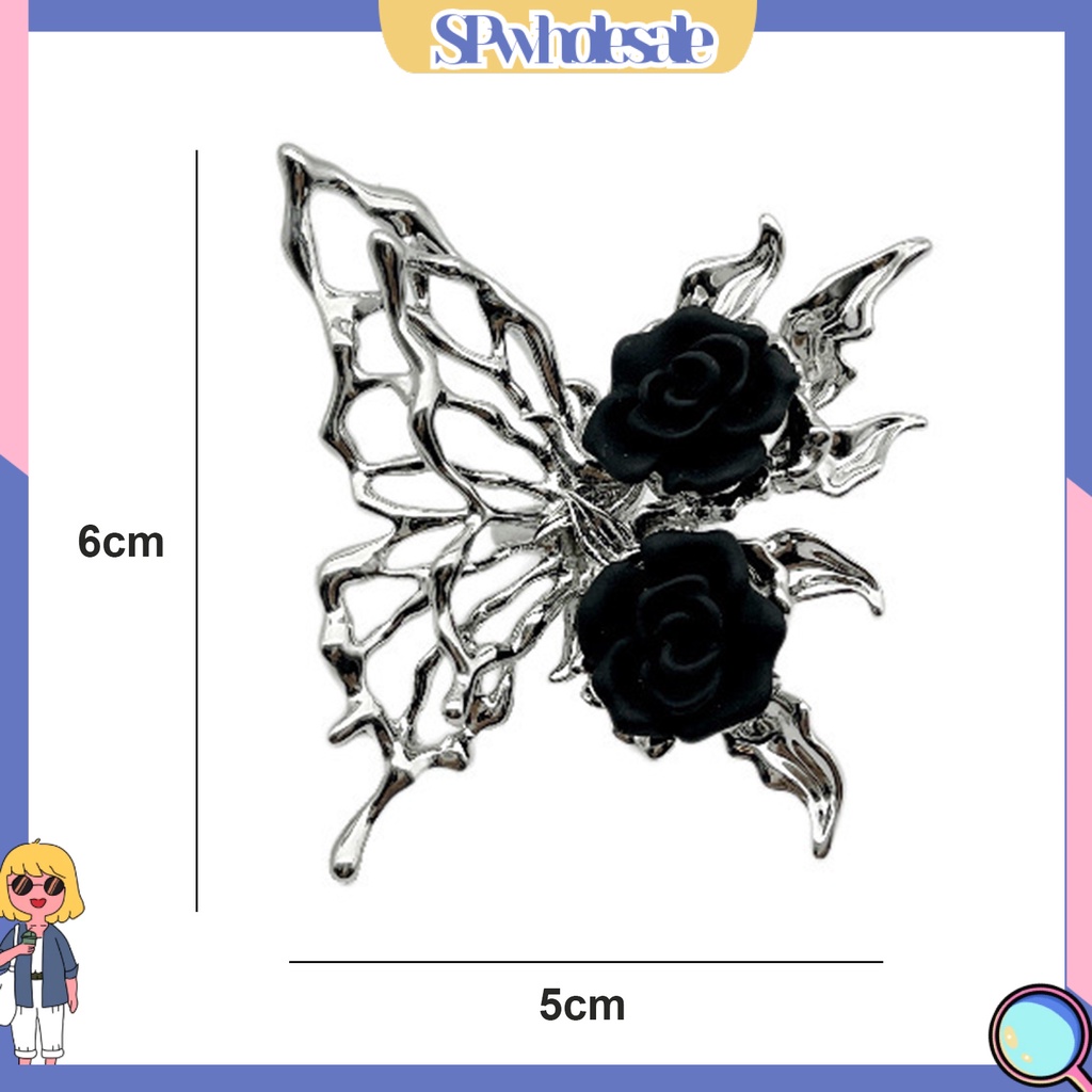 &lt;SPwholesale&gt; Nhẫn Hở Hình Bướm Đen Đính Đá Thời Trang Punk Gothic Punk Làm Quà Tặng Trang Sức Cho Nữ