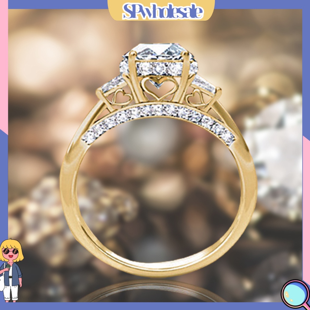 &lt;SPwholesale&gt; Bộ 2 Nhẫn Hợp Kim Đính Đá Zircon Thời Trang Cho Nữ