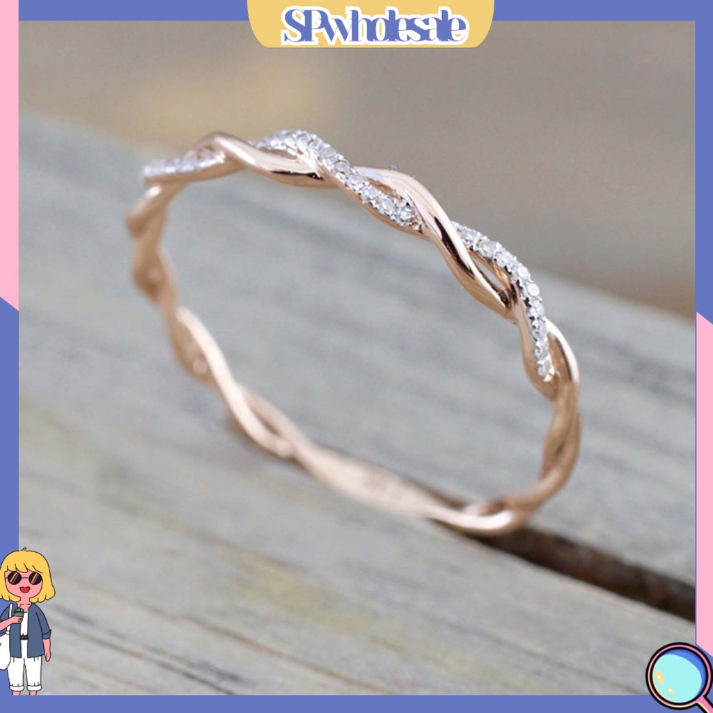 &lt;SPwholesale&gt; Nhẫn Cưới Xoắn Ốc Đính Đá Lấp Lánh Sang Trọng