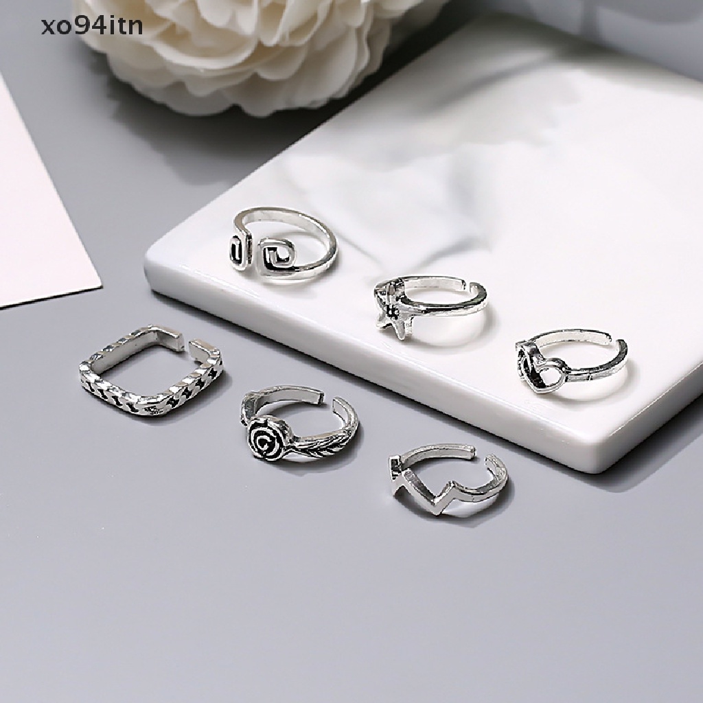 Set 6 Nhẫn Đeo Ngón Chân Họa Tiết Gợn Sóng Có Thể Điều Chỉnh Kích Cỡ