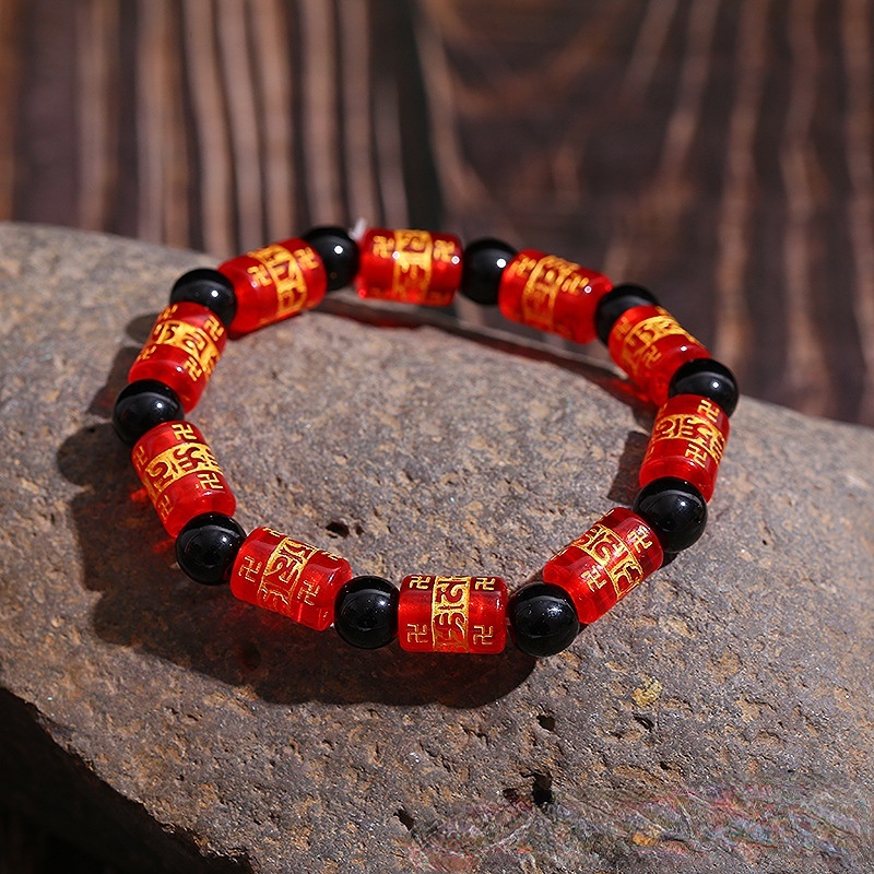 Vòng Đeo Tay May Mắn Bằng Hạt Pha Lê Chữ Phật Giáo