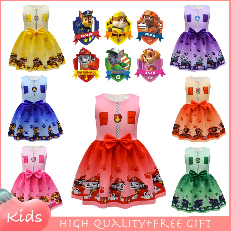 Đầm Ngủ Không Tay Đính Nơ Cầu Vồng 7 Màu PAW Patrol La Pat Patrouille Quà Tặng Sinh Nhật Giáng Sinh / Halloween Cho Bé Gái