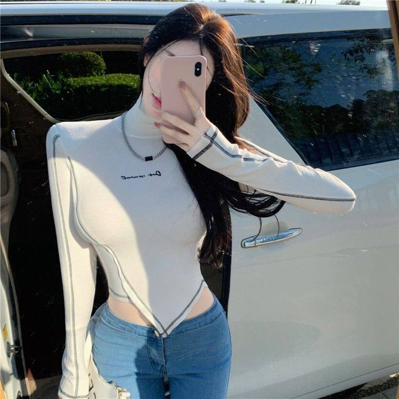 Áo Croptop Cổ Cao Thiết Kế Độc Đáo Thời Trang Cho Nữ