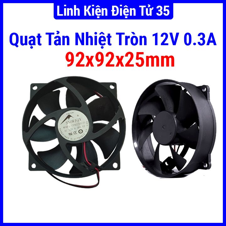 Quạt tản nhiệt tròn 9225 92x92x25mm điện áp 12V 0.3A làm mát, tản nhiệt thiết bị tuổi thọ dài hơn và ít tiếng ồn hơn