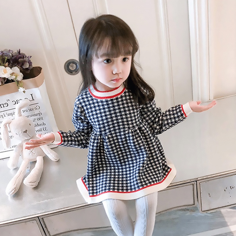 Đầm sweater Dệt Kim Tay Dài Kẻ Sọc Thời Trang Mùa Thu Cho Bé Gái