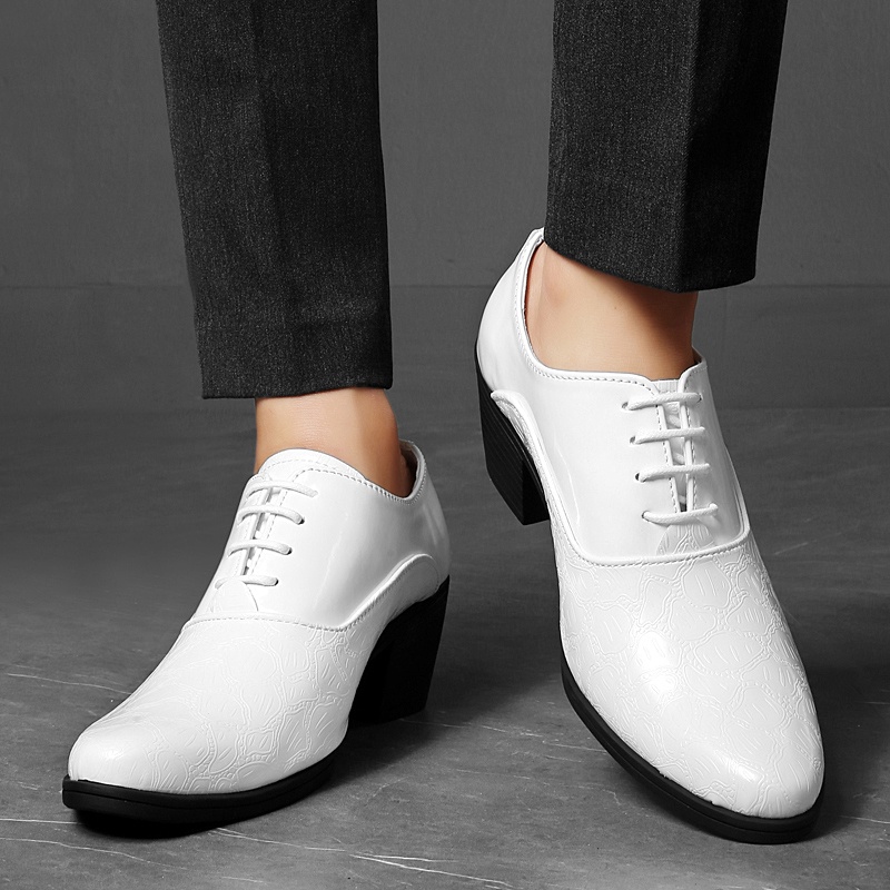 Giày Da Bóng Cao Gót / Giày Cao Gót Mũi Nhọn Có Đệm Nâng Chiều Cao Phong Cách Hàn Quốc Cho Nam