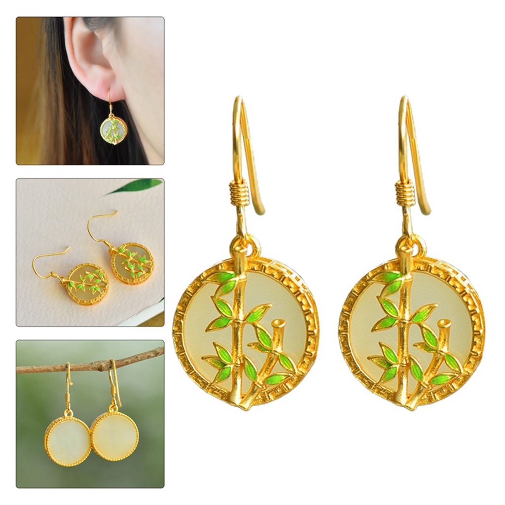 Bông Tai Dáng Dài Hình Tròn Bằng Tre Tự Nhiên Phong Cách Cổ Điển Thời Trang Cho Nữ