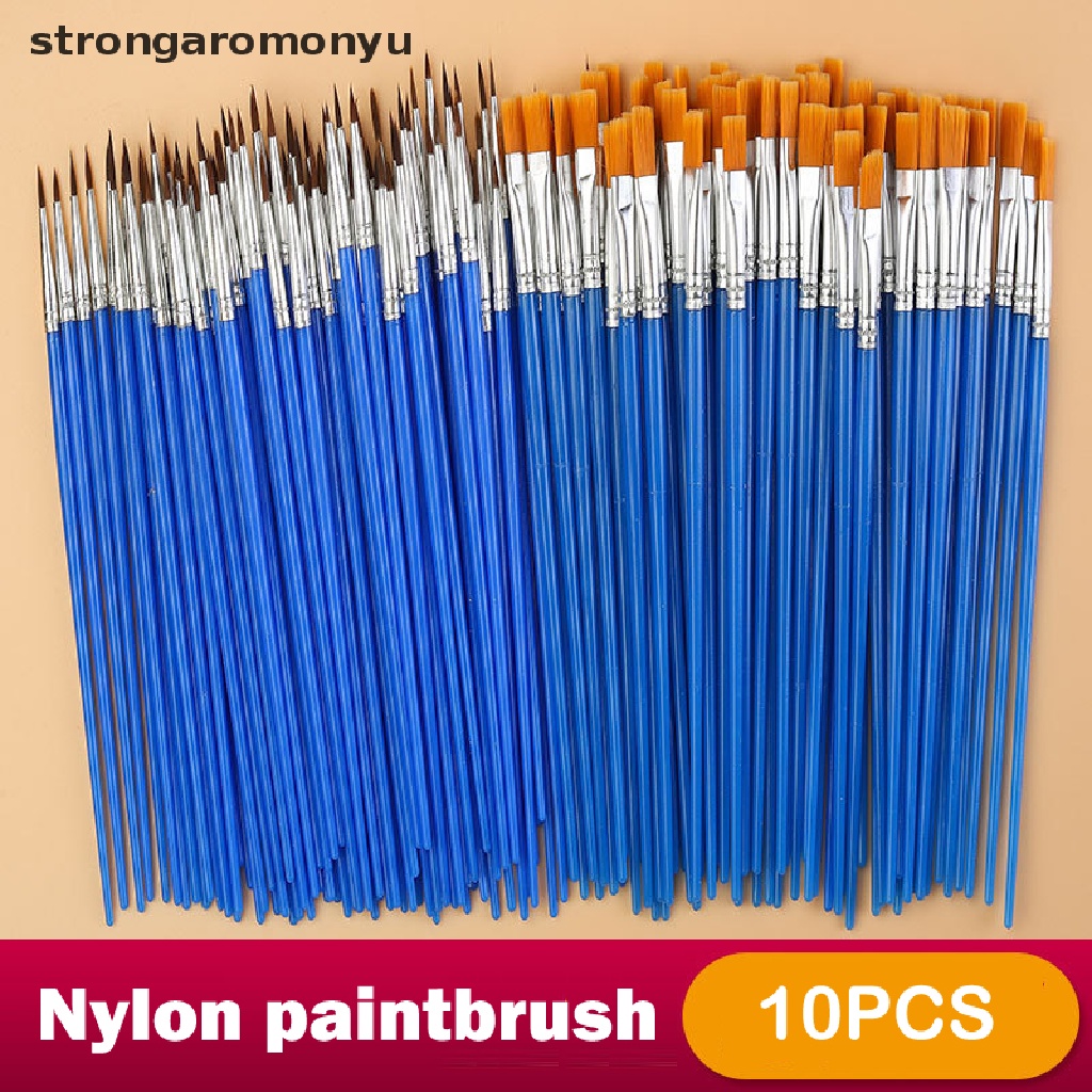 Set 10 Cọ Vẽ Tranh Màu Nước / Dầu Đầu Nhọn Phẳng Bằng Sợi Nylon