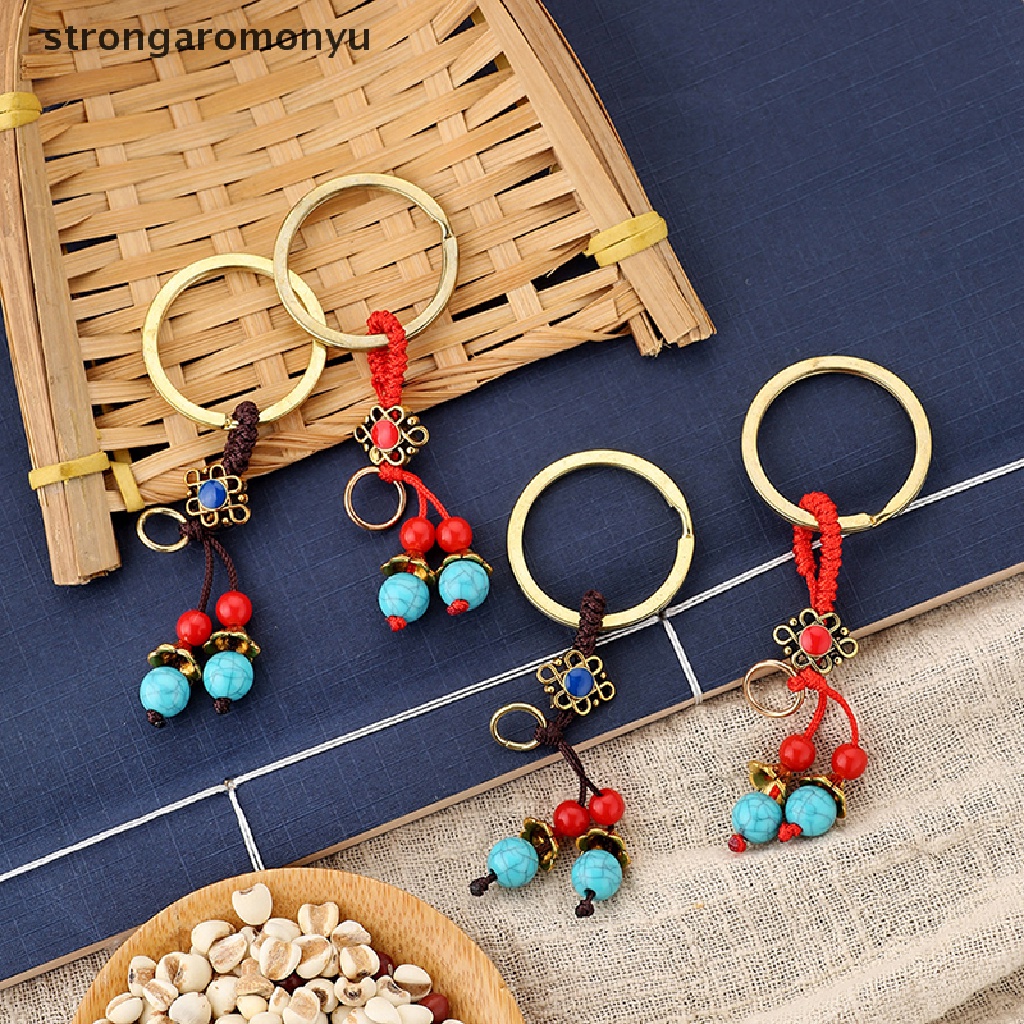 Yu Móc Chìa Khóa Thắt Nút Đính Đá Ngọc Lam Phong Cách Dân Tộc Vintage Cho Nam n