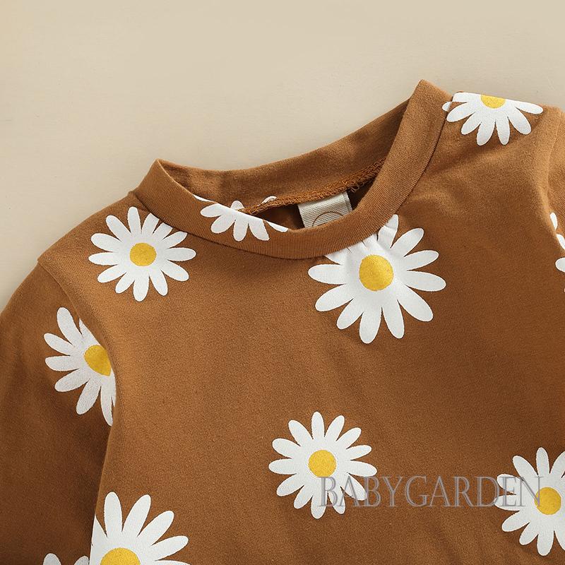 Áo Liền Quần Tay Dài Cổ Tròn In Hình Hoa Cúc Dành Cho Bé Gái 0-24 Tháng Tuổi