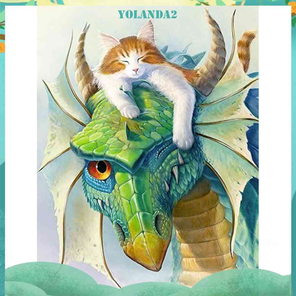 Tranh Đính Đá Kim Cương Toàn Bộ 5D DIY Hình Vẽ Mèo Khủng Long Trang Trí Nhà Cửa