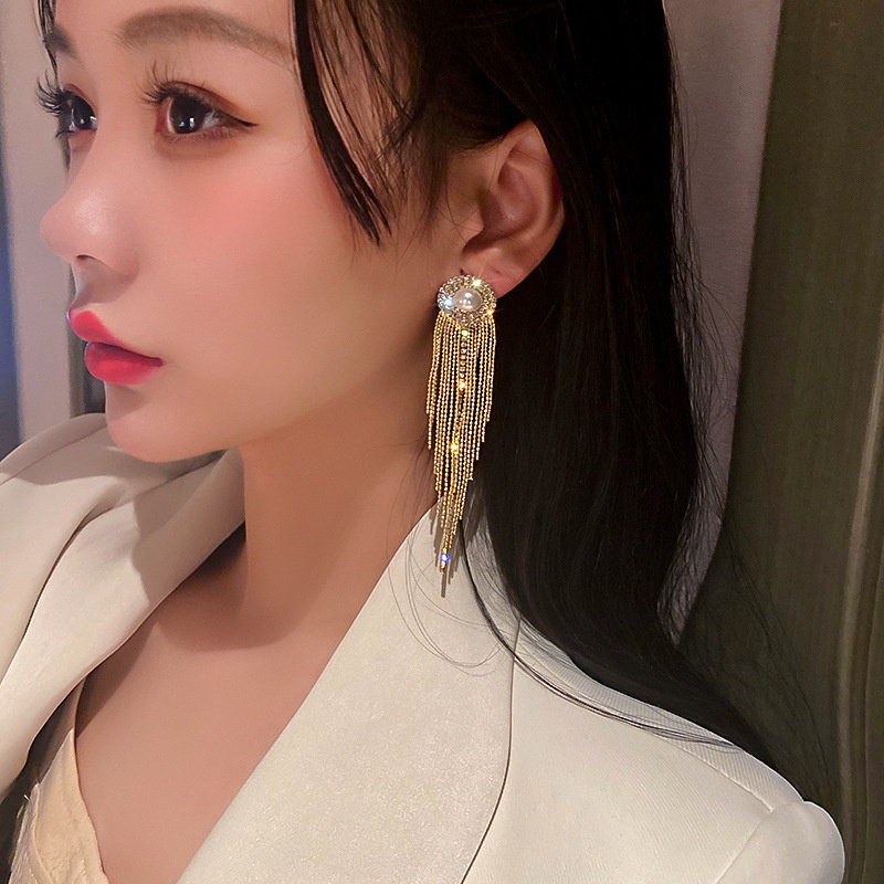 Bông Tai Mạ Bạc 925 Dáng Dài Đính Ngọc Trai Phong Cách Hàn Quốc Thời Trang Cho Nữ