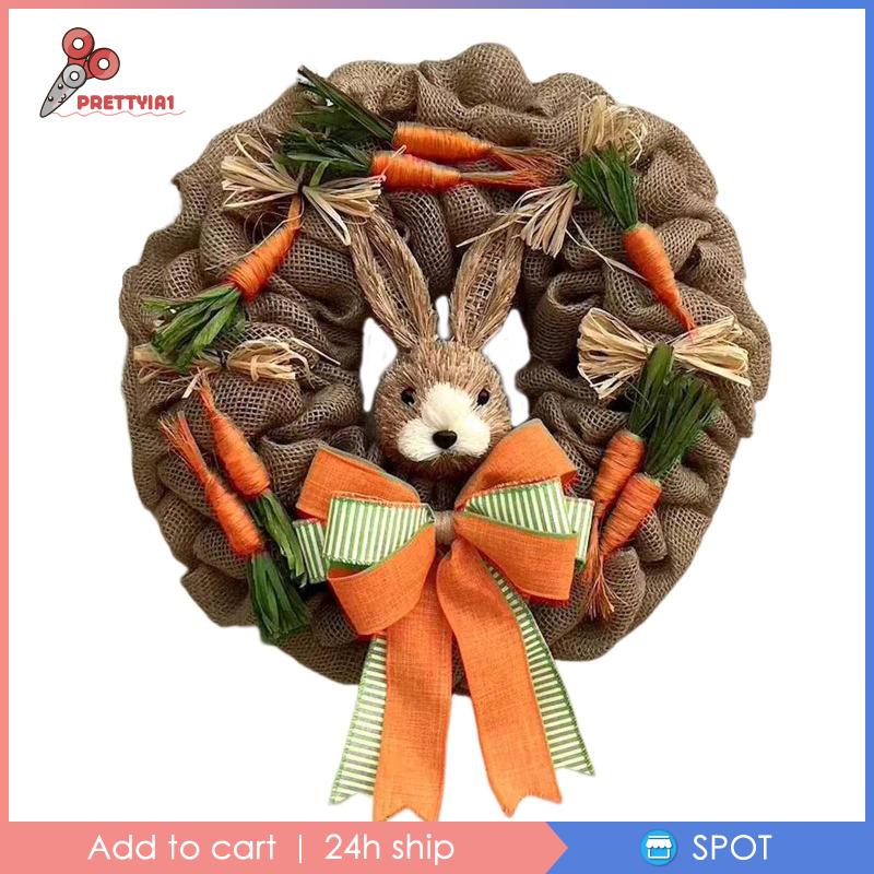 [Prettyia1] Vòng Hoa Treo Tường Lò Xo Hình Thỏ Phục Sinh Trang Trí Cửa Trước