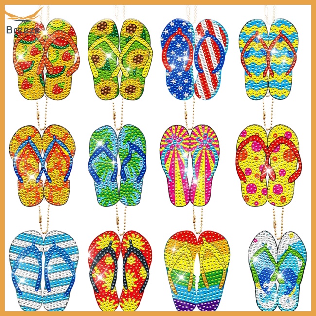 Set 12 Móc Khóa Đính Đá Thủ Công Hai Mặt Dạng Lật