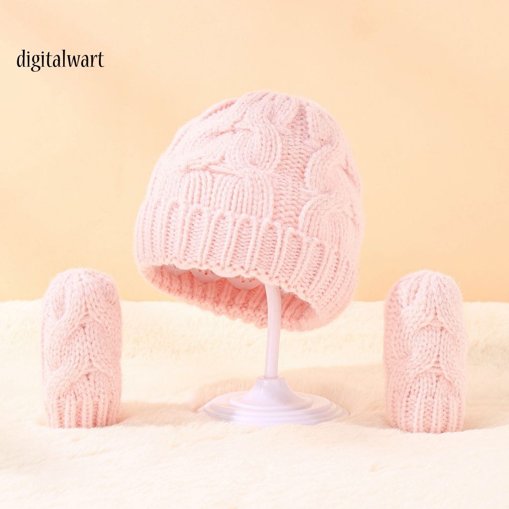 Kỹ Thuật Số| Găng Tay + Mũ + Găng Tay Dệt Kim Dày Dặn Mềm Mại Co Giãn Chống Lạnh Màu Trơn Thoải Mái Dành Cho Bé Trai Gái 0-3 Tuổi