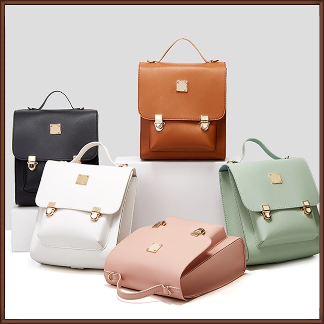 Ba Lô Da Pu Màu Trơn Có Khóa Đa Năng Thiết Kế Đơn Giản Cho Nữ