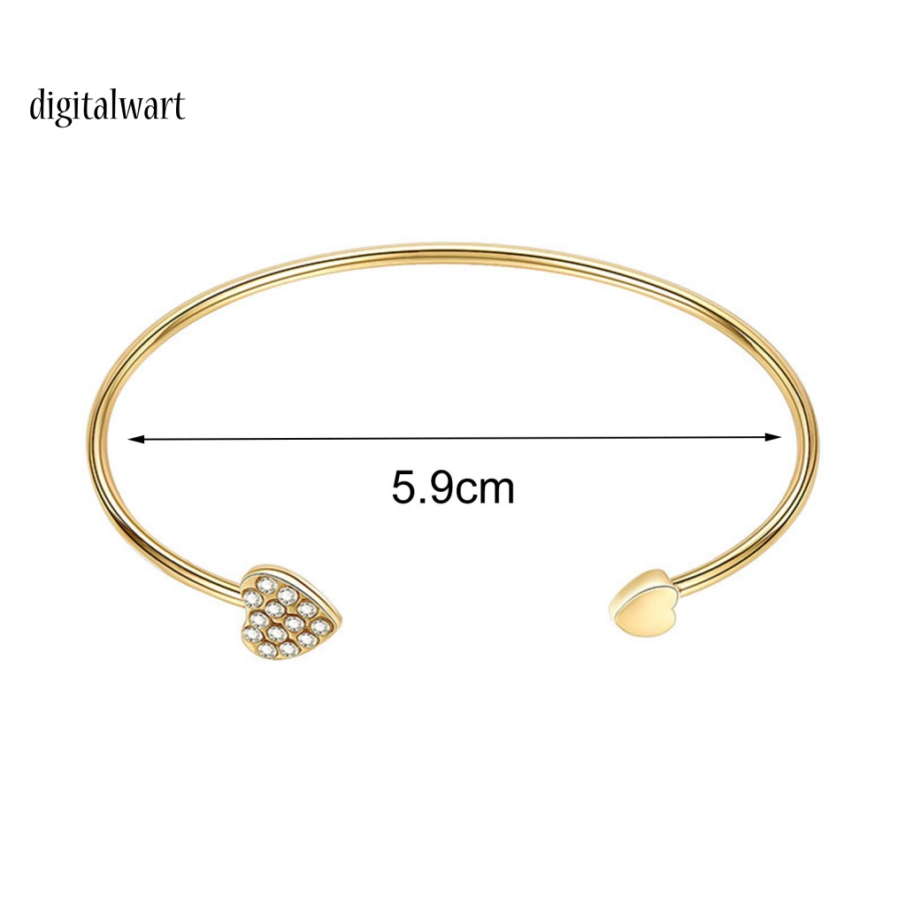 Kỹ Thuật Số| Vòng Tay Hở Mạ Vàng Hình Trái Tim Đính Đá Lấp Lánh Dễ Phối Đồ Thời Trang Cho Nữ