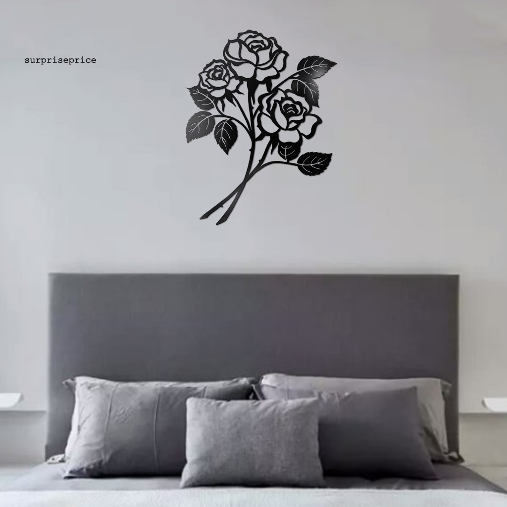 Hoa Hồng Khổng Lồ Bằng Sắt Bền Chống Nước Màu Đen Treo Tường Trang Trí Phòng Khách