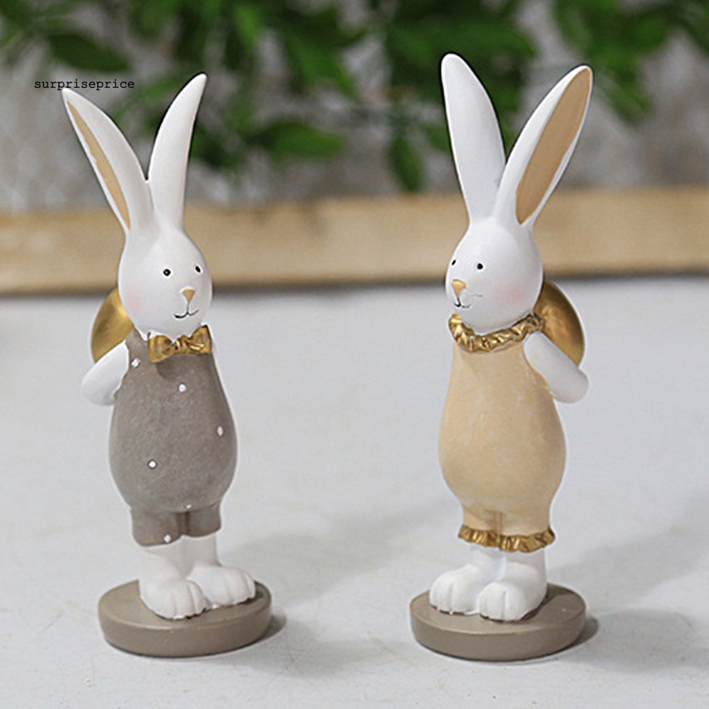 1 Cặp Tượng Thỏ Trứng Phục Sinh Bằng Nhựa Resin Tổng Hợp Vẽ Tay Trang Trí Nhà Cửa