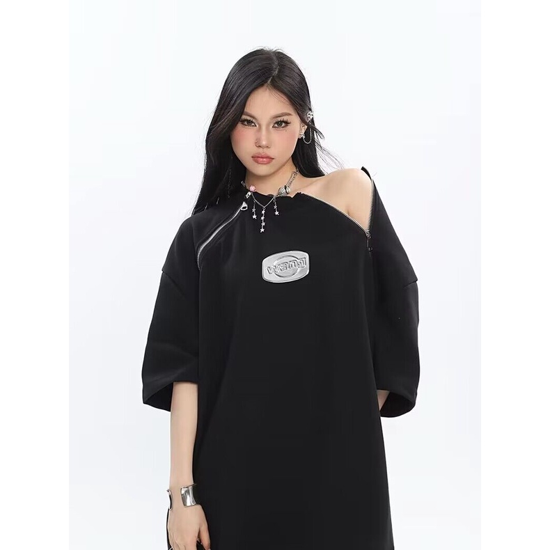 Áo Thun Tay Ngắn Cổ Tròn Có Khóa Kéo Thiết Kế Đường Phố Phong Cách Hàn Quốc Thời Trang Mùa Hè Mới Cho Nam Và Nữ