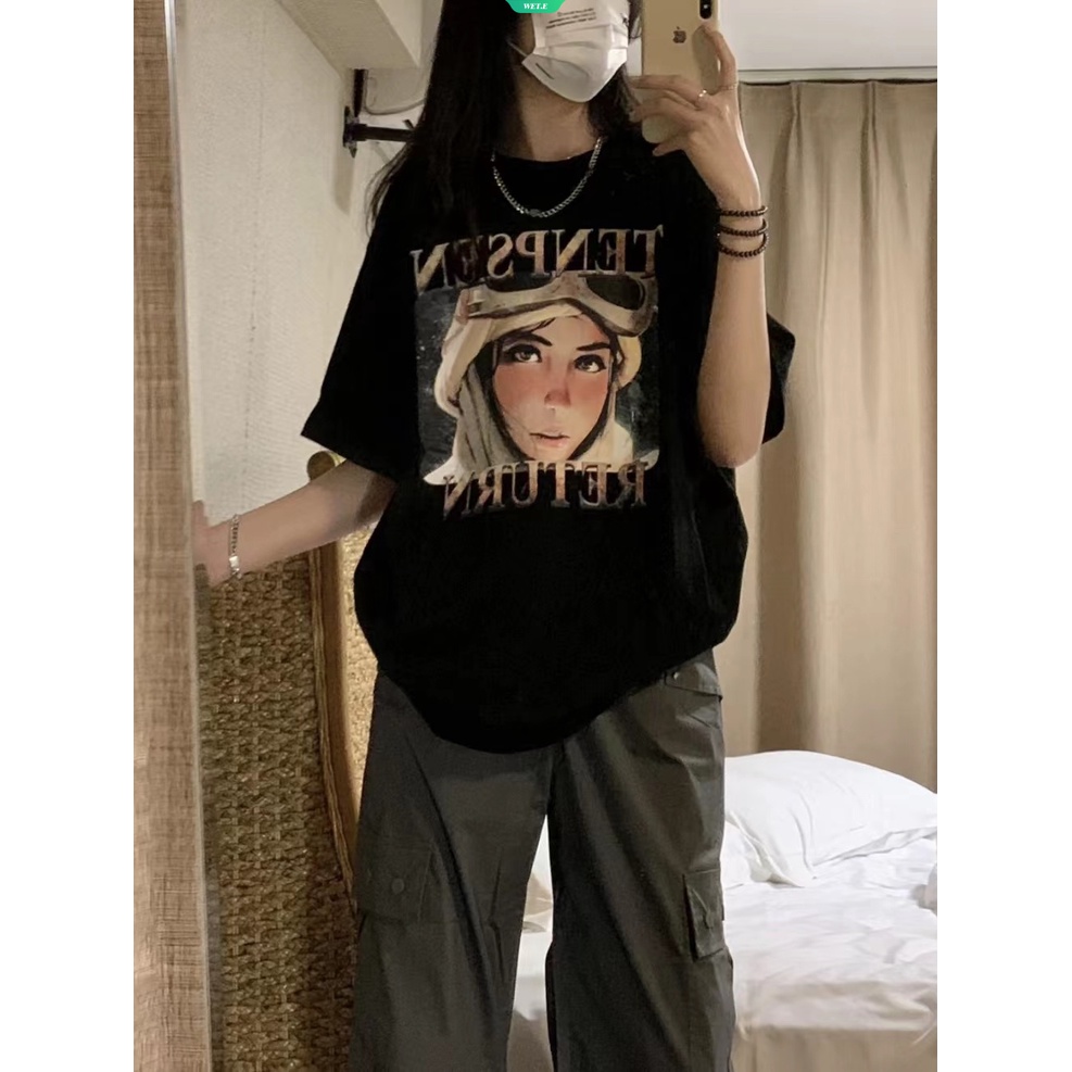 Áo Thun Tay Ngắn Dáng Rộng Chất Liệu Cotton Cao Cấp Thời Trang Mùa Hè Dành Cho Nữ