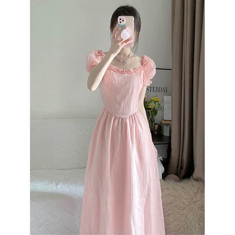 Đầm Công Chúa Tay Phồng Màu Hồng Ngọt Ngào Phong Cách Pháp Thời Trang Mùa Hè Cho Nữ