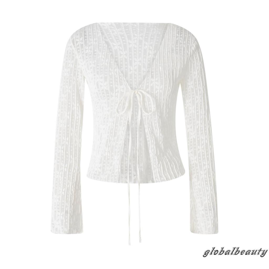 Áo Croptop Tay Dài Cổ Chữ V Họa Tiết Hoa Thời Trang Xuân Hè Cho Nữ